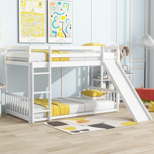 Twin Over Full Bunk Bed with Slide and Storage Stairs C57577