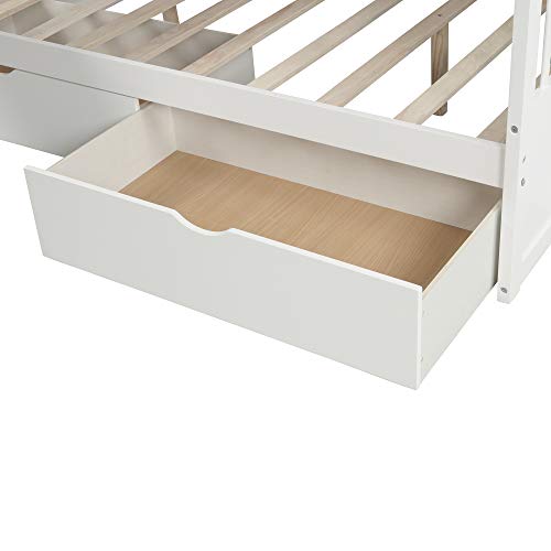 Twin Over Full Bunk Bed with Slide and Stairs for Kids E212