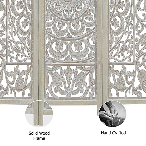 4 Panel Folding Wood Room Divider, Antique Brown, 72 x 80 L396608