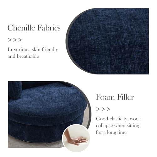 Oversized Swivel Barrel Chair with Ottoman, Chenille, Beige X252712