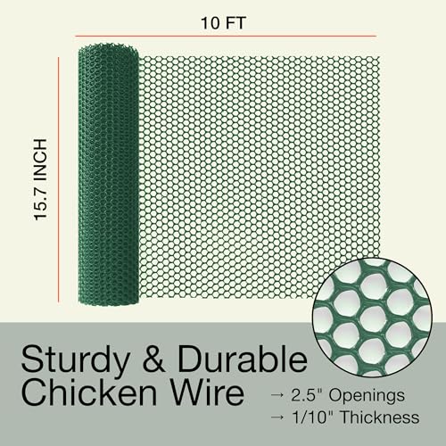 Green Plastic Wire Mesh Fence 15.7IN x 10FT Roll for Poultry, Dogs, Rabbit & Gardening P8749