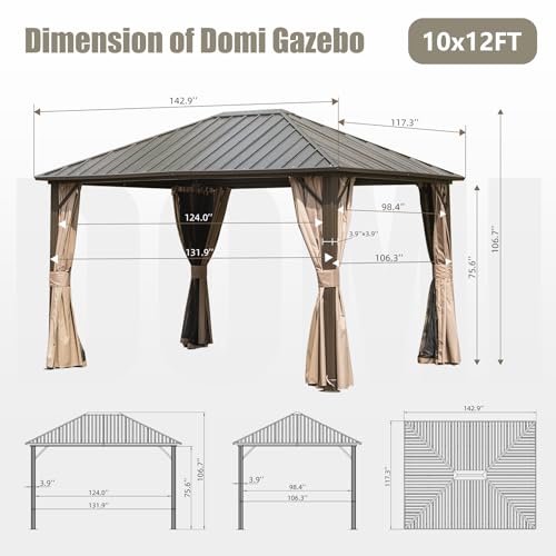 10 x 10 ft Hardtop Gazebo with Netting and Curtains, Galvanized Steel Roof for Patio and Garden X50618