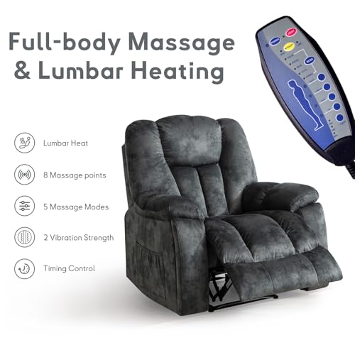 Manual Recliner Chair for Adults with Massage and Heat, Fabric, Brown C9569
