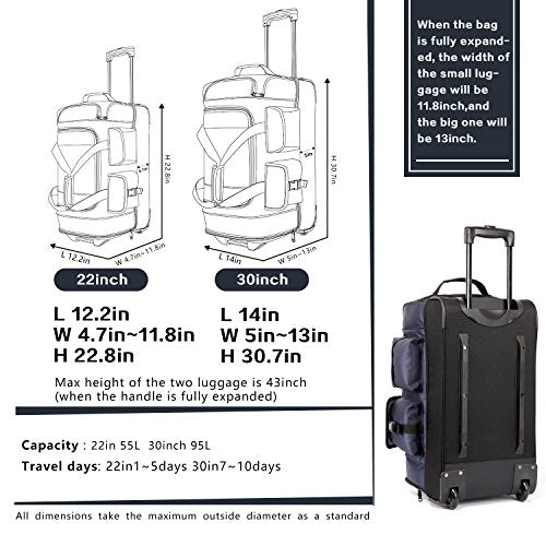 Rolling Duffel Travel Bag with 8 Pockets H1714