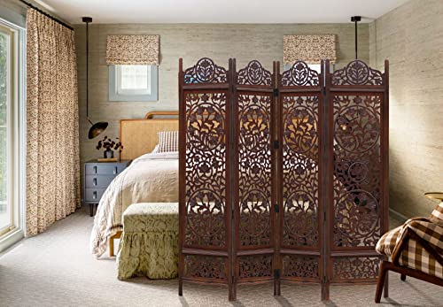 4 Panel Folding Wood Room Divider, Antique Brown, 72 x 80 L396608