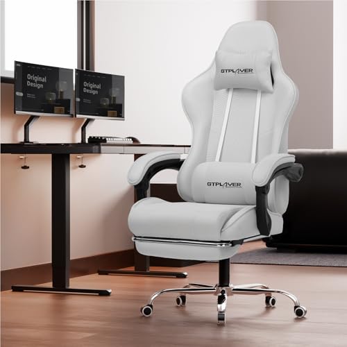 Gaming Chair with Footrest and Lumbar Support, Height Adjustable, 360° Swivel, Blue U7447