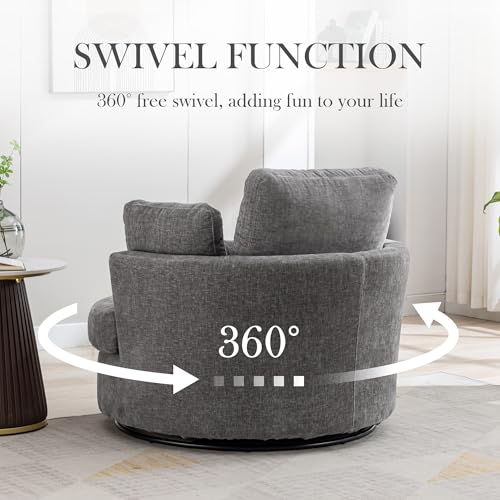 Oversized Swivel Barrel Chair with Ottoman, Chenille, Beige X252712