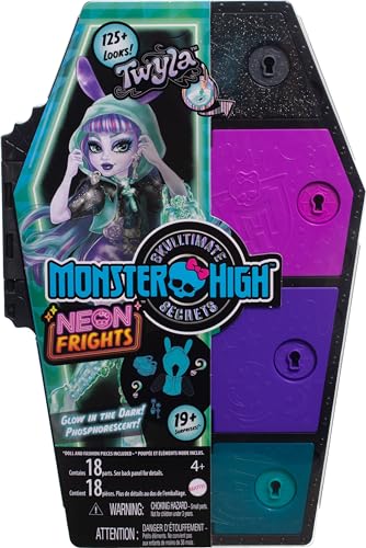 Monster High Skulltimate Secrets Neon Frights Doll & Accessories, Toralei Stripe with Dress-Up Locker & 19+ Surprises R9605