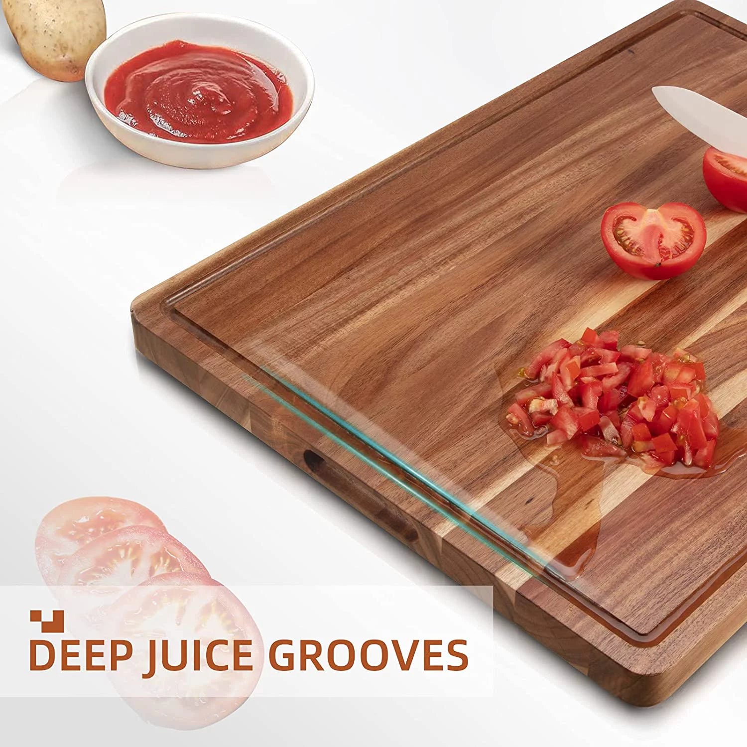 Acacia Wood Cutting Board with Juice Groove, Extra Large Butcher Block for Kitchen D236377