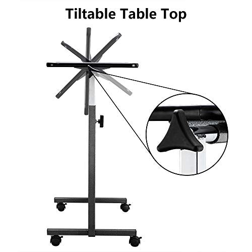 Tilting Overbed Table with Wheels and Brake, Adjustable Bedside Table for Hospital and Home Use T839
