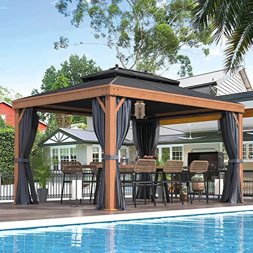 12x20 Hardtop Gazebo Double Roof Galvanized Steel Outdoor Aluminum Frame with Netting and Curtains M3306