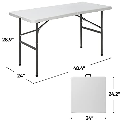 Portable 4 Foot Plastic Folding Table, Indoor Outdoor Heavy Duty, White R80992