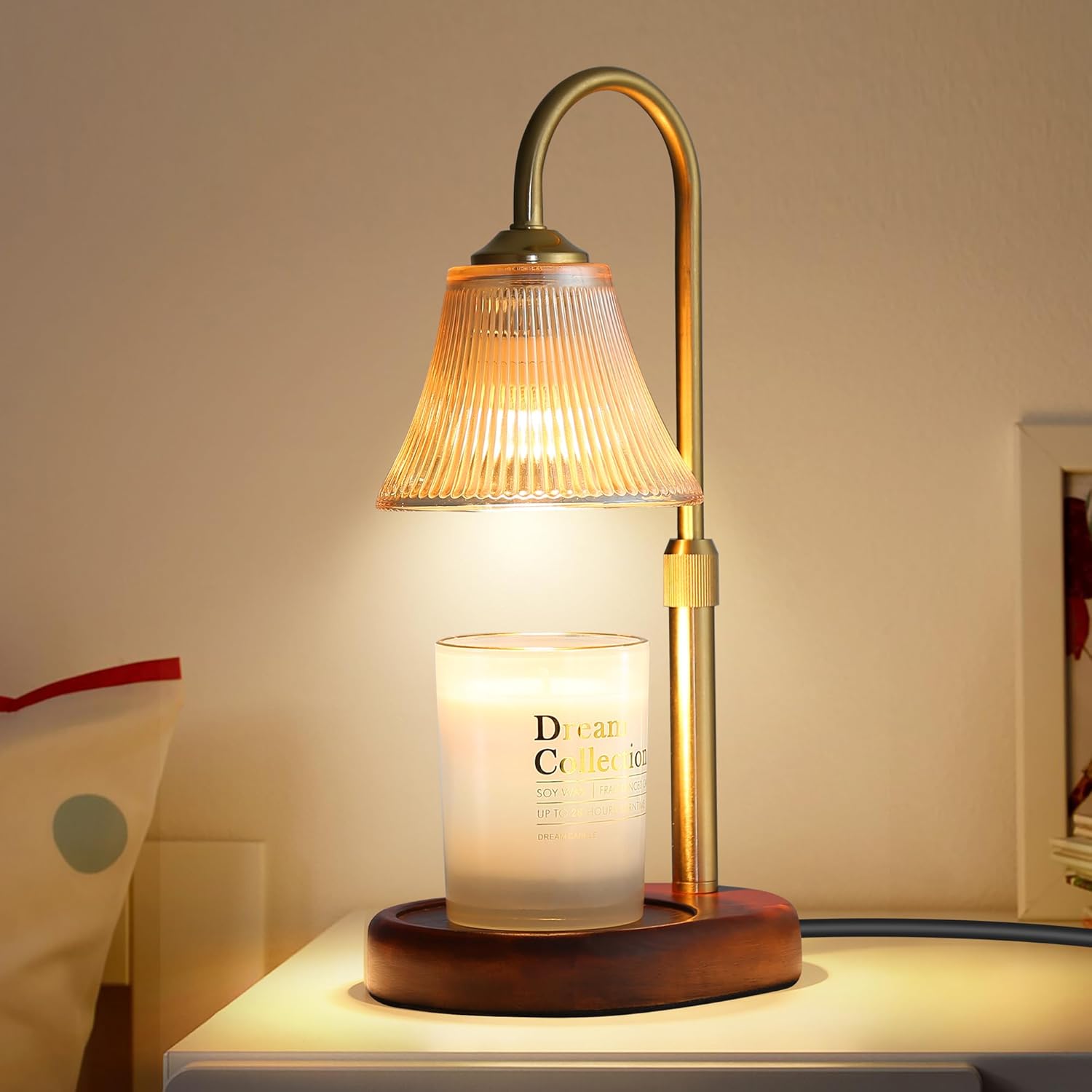 Candle Warmer,Candle Warmer Lamp with Timer & Dimmer Candle Warmer,Electric Candle Lamp Warmer Vintage Glass Shade with 2 * 50W Bulbs for Home Decor(Gold)