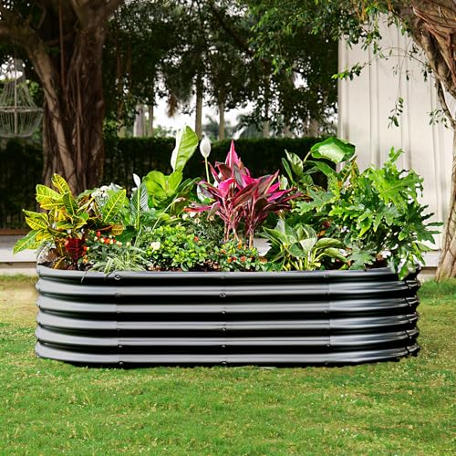 Galvanized Raised Garden Bed Kit, Oval Metal Planter Box for Vegetables E707229
