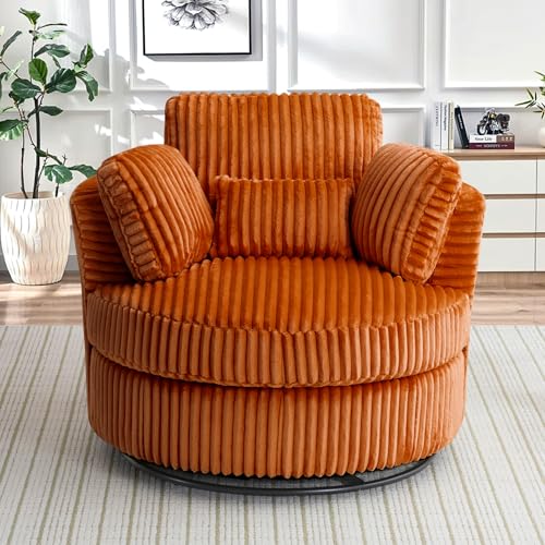 Swivel Barrel Chair with Ottoman for Living Room Bedroom, White W553228