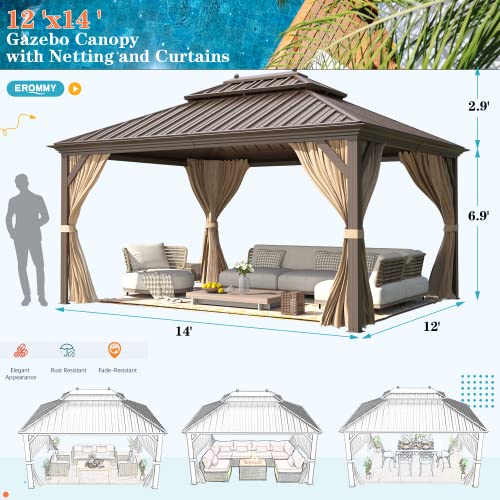 12x20 Hardtop Gazebo Double Roof Galvanized Steel Outdoor Aluminum Frame with Netting and Curtains M3306