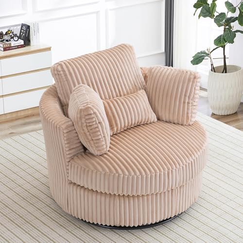 Swivel Barrel Chair with Ottoman for Living Room Bedroom, White W553228