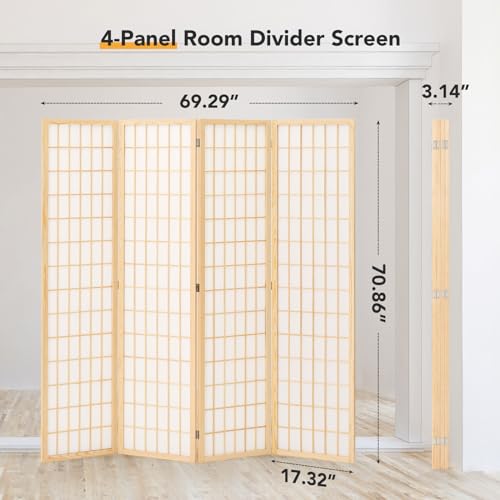 6 Panel Folding Shoji Screen Room Divider, 5.9 Ft, Natural J6469