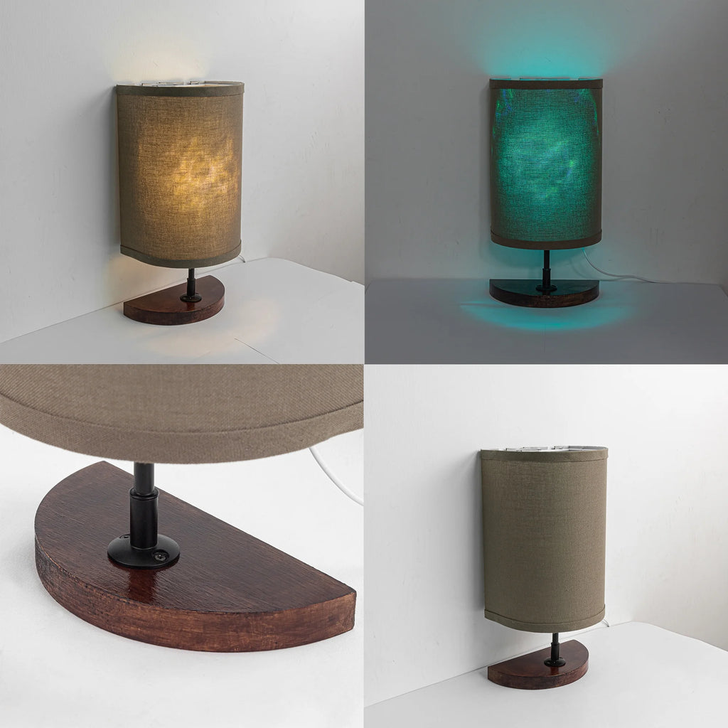 Half Shade Table Lamp, Modern LED Light with Fabric Shade and Wood Holder Z813002