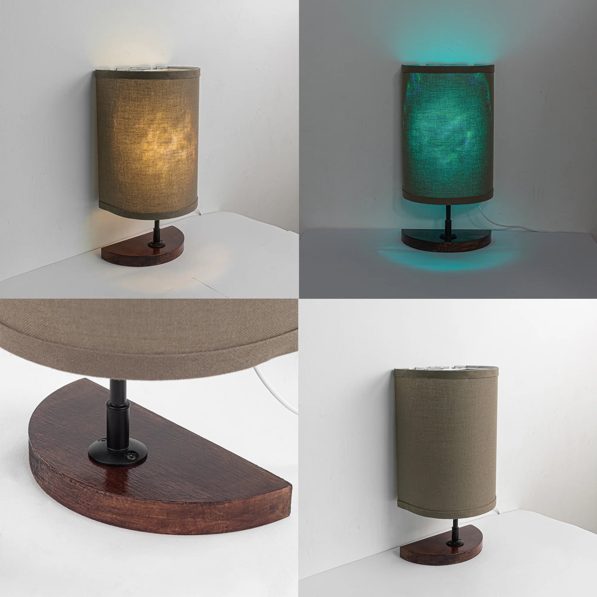 Half Shade Table Lamp, Modern LED Light with Fabric Shade and Wood Holder Z813002