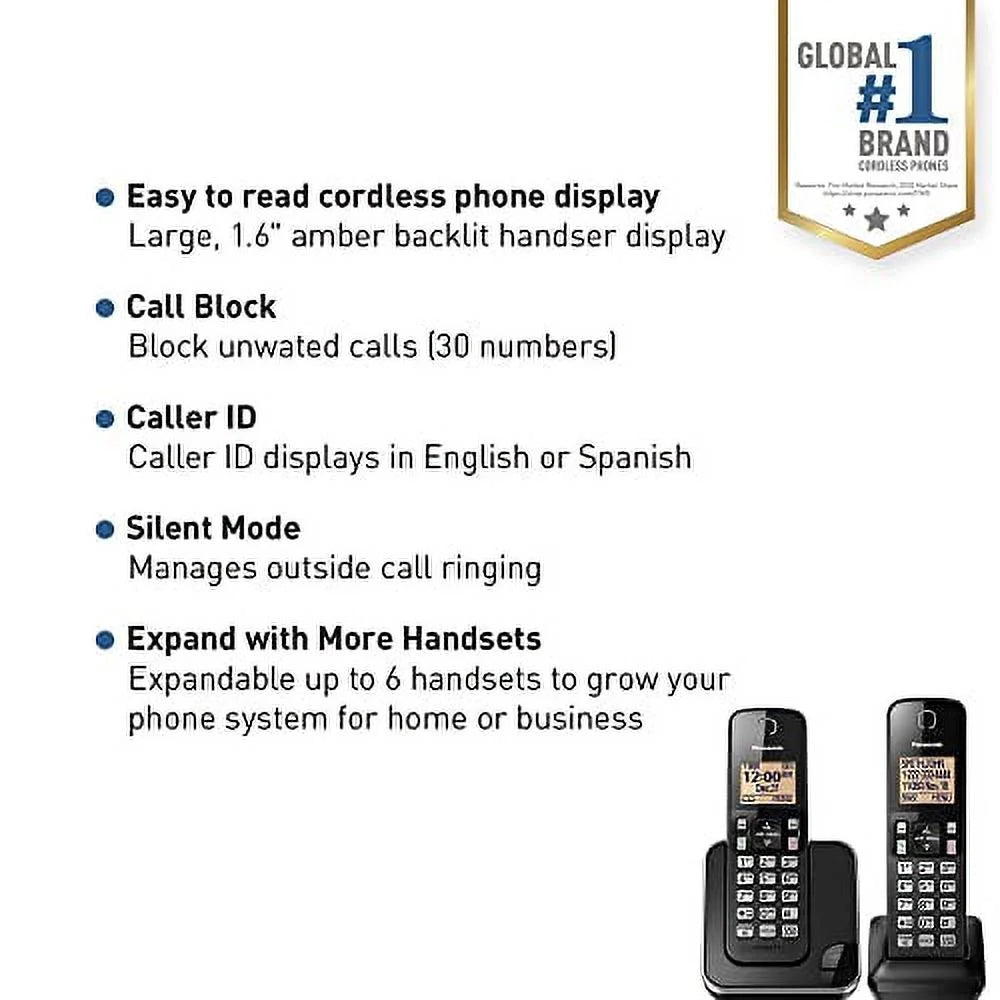 Expandable Cordless Phone System with Amber Backlit Display, 2 Handsets C515