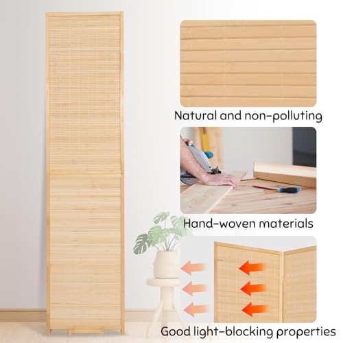 Bamboo Room Divider Folding Privacy Screen, 4 Panel, Beige T32841