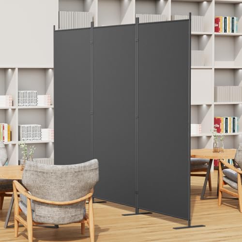 8-Panel 6 ft Tall Indoor Folding Room Divider, Portable Privacy Screen, Freestanding Partition, Dark Grey K442