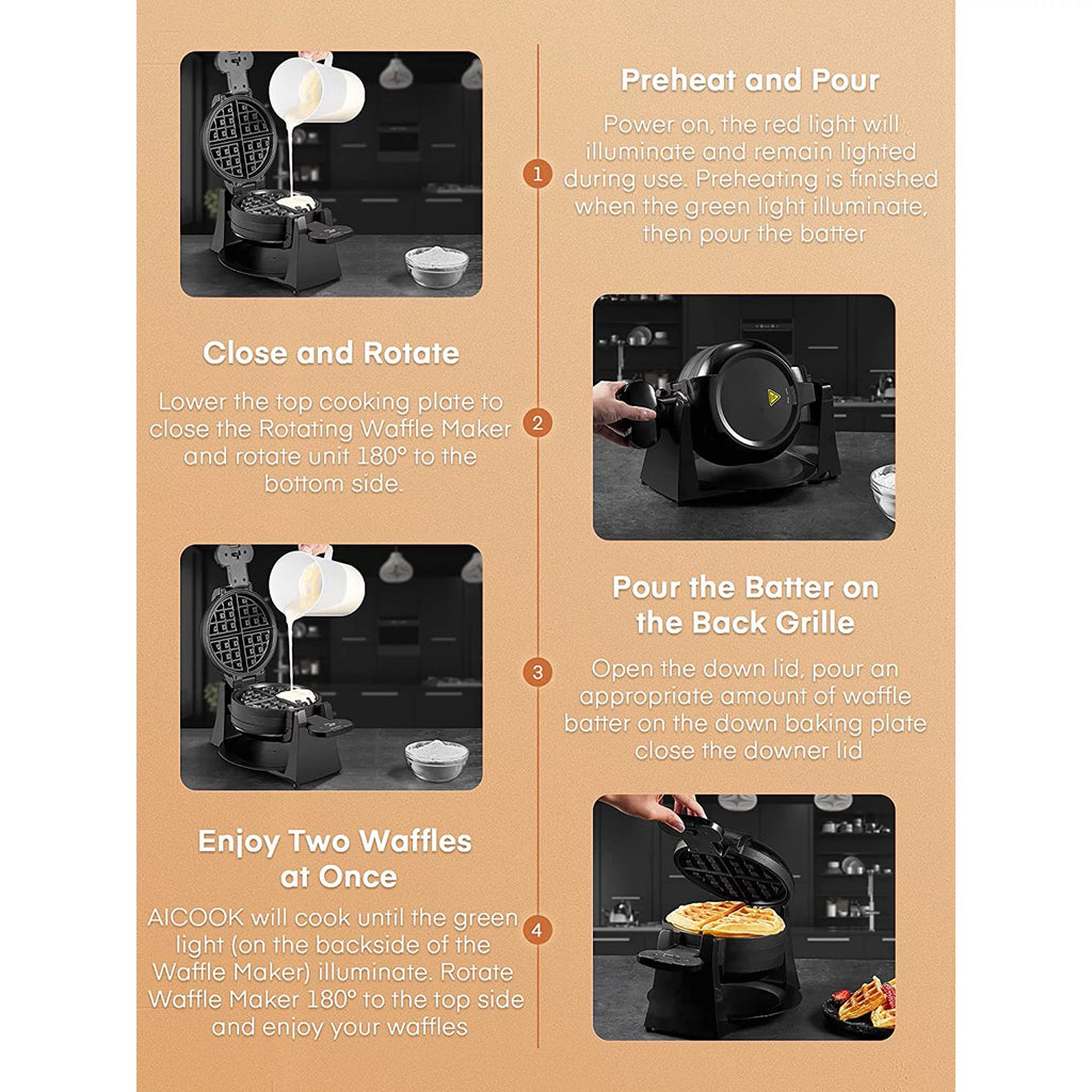 180° Flip Belgian Double Waffle Maker, 8-Slice Nonstick, Black A81667