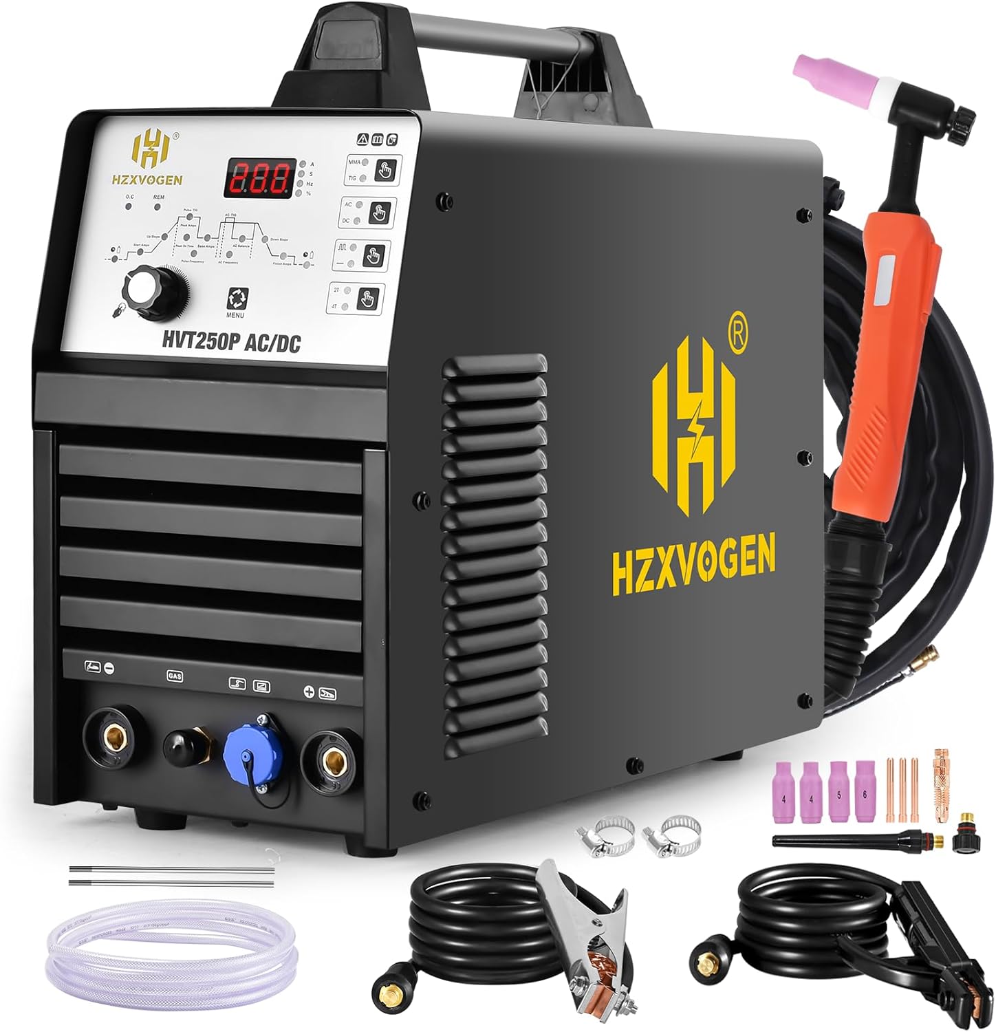 HZXVOGEN 200Amp AC/DC Aluminum TIG Welder with Pulse 4 in 1 Multiprocess Welding Machine Dual Voltage 110V/220V IGBT Inverter HF TIG/TIG/Stick/Arc/Spot Welder Machine