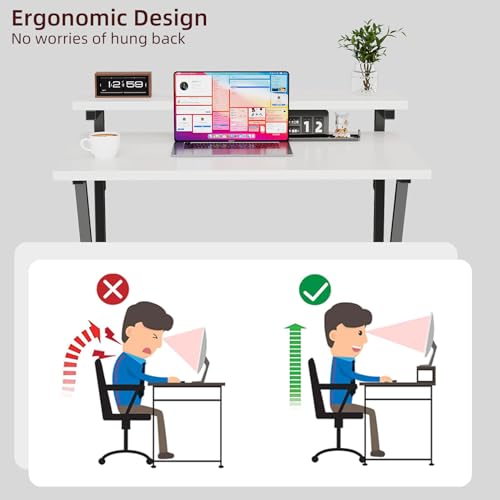 Small Desk with Adjustable Monitor Stand for Small Spaces, Grey D8453