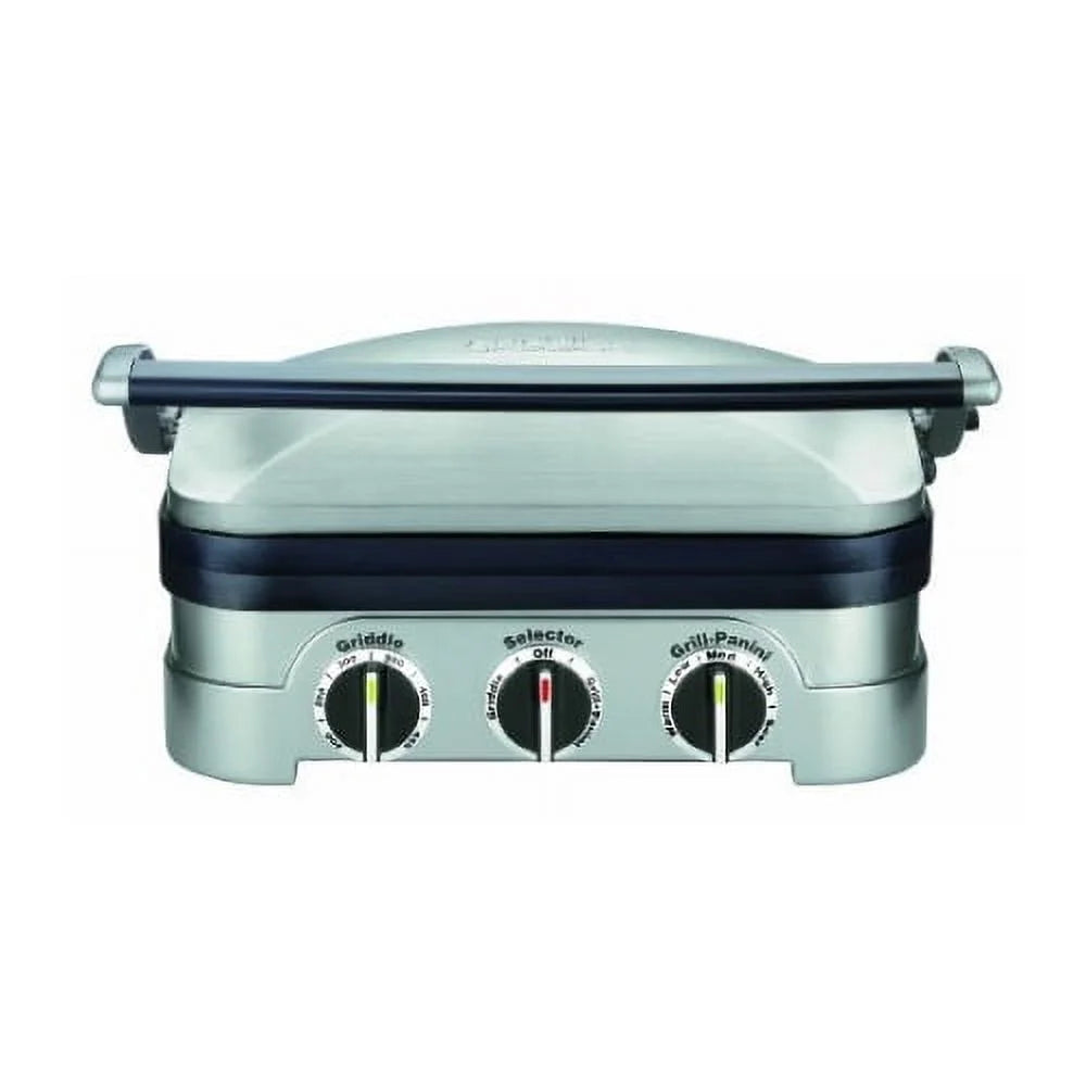 Stainless Steel 5-in-1 Griddler with Grill Brush and Tongs O317