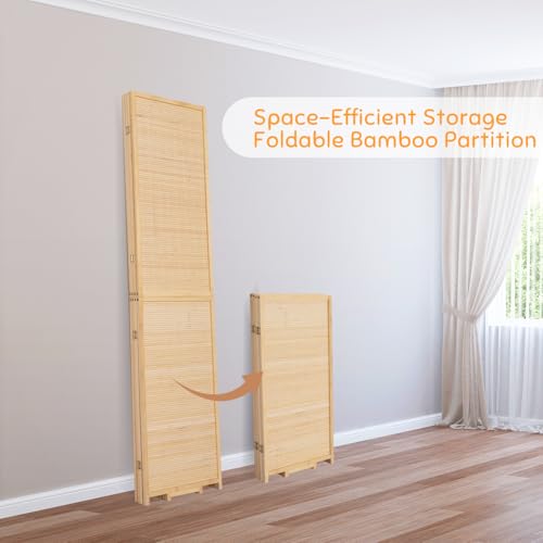 Bamboo Room Divider Folding Privacy Screen, 4 Panel, Beige T32841