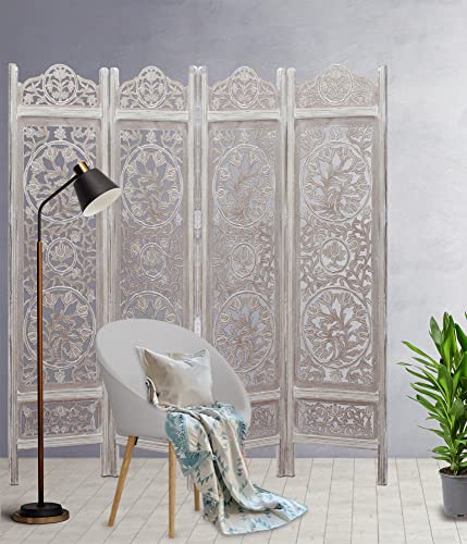4 Panel Folding Wood Room Divider, Antique Brown, 72 x 80 L396608