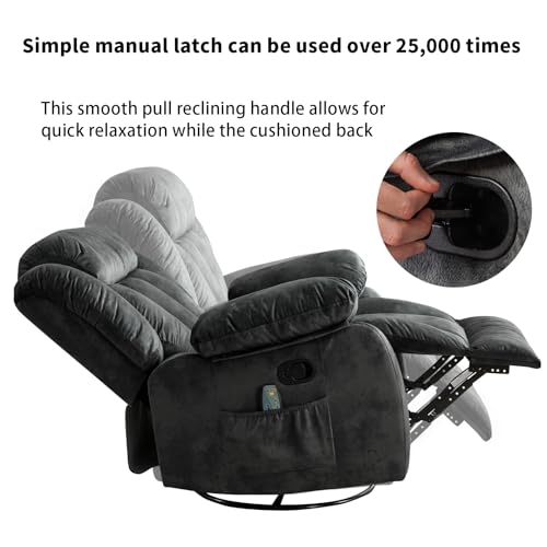 Massage Swivel Rocker Recliner Chair with Heat and Vibration, 360 Degree Swivel Manual Recliners, Grey Y4896