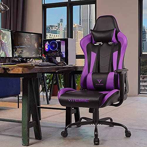 Gaming Chair High Back Ergonomic Racing Desk with Lumbar Support and Headrest, Purple Y569
