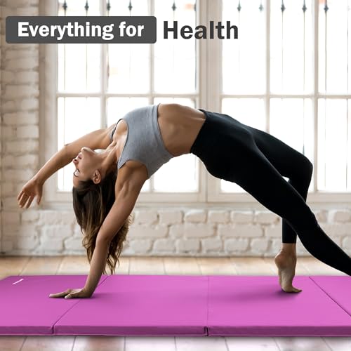 Folding Exercise Gymnastics Mat, 4x8x2 Inch, High-Density Anti-Tear, Portable with Carrying Handles J951