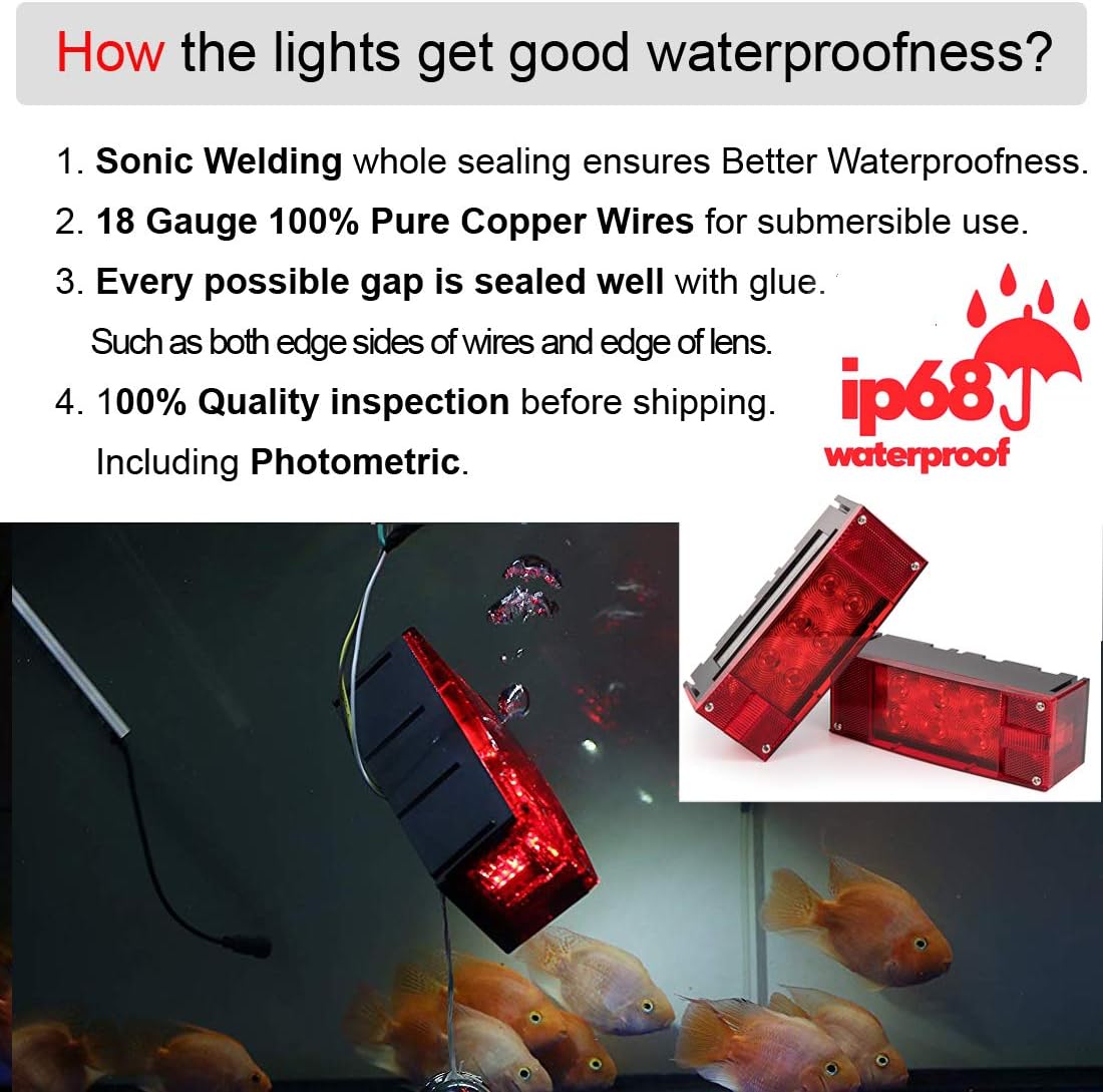 2PCS 12V LED Submersible Rectangular Trailer Lights, Tail Stop Turn Running Lights Kit U685139