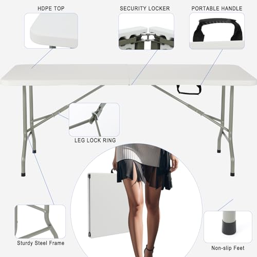 Heavy Duty Portable Folding Table for Dining, Parties, and Camping E6001