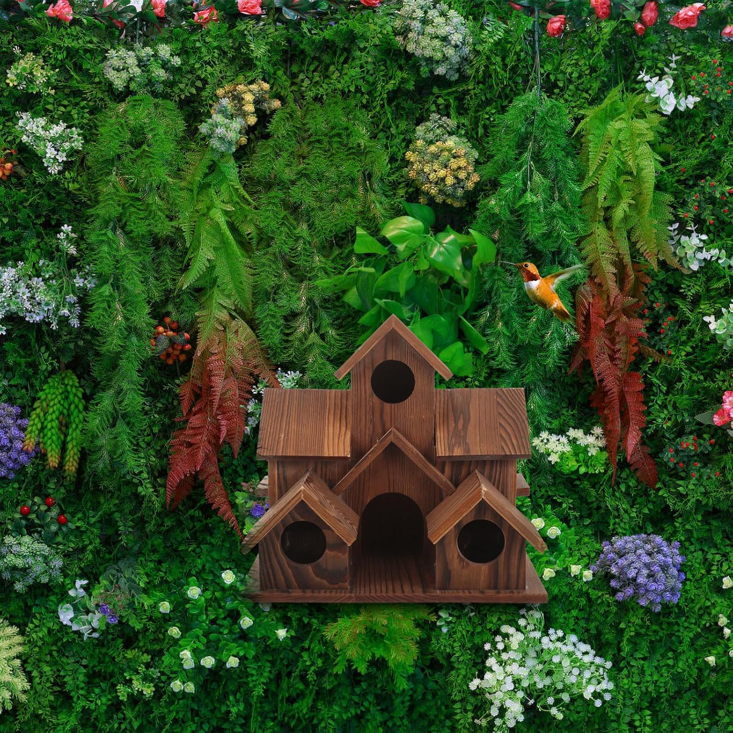 Wooden Bird House 6 Hole Handmade for Outdoor Hanging L2622