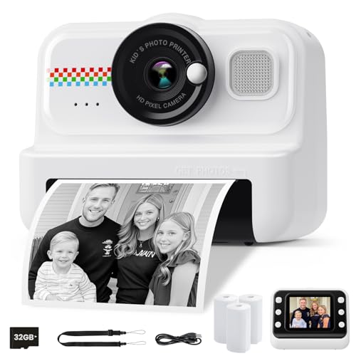 Kids Instant Print Camera 1080P HD with 3 Rolls Paper & 32GB Card V473