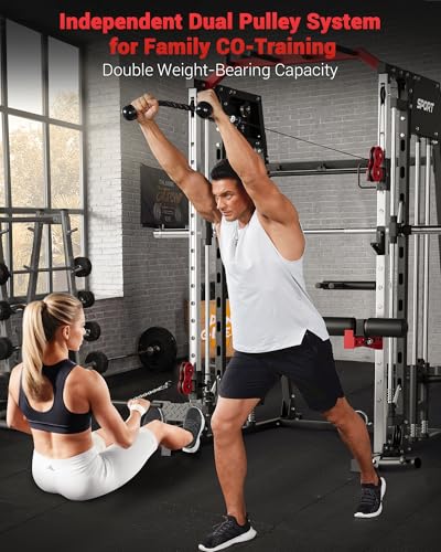 Smith Machine Home Gym All in One Squat Rack Power Cage with LAT Pull-Down and Cable Systems X5458