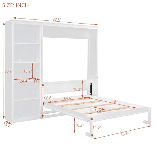 Queen Size Murphy Bed with Cabinet and LED Lights P178570