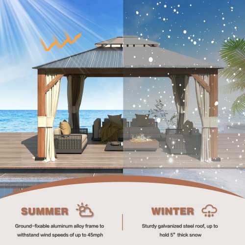 12x20 Hardtop Gazebo Double Roof Galvanized Steel Outdoor Aluminum Frame with Netting and Curtains M3306