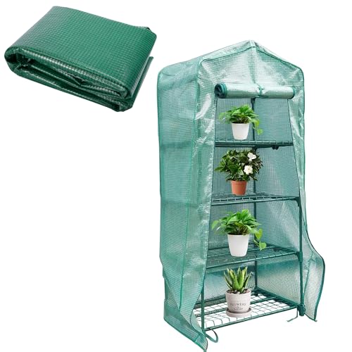 4 Tier Greenhouse Replacement Cover with Roll-Up Zipper Door-PE Plant Greenhouse Cover for Indoor Outdoors Gardening Plants Cold Frost Protection Wind Rain Proof (Frame NOT Include)