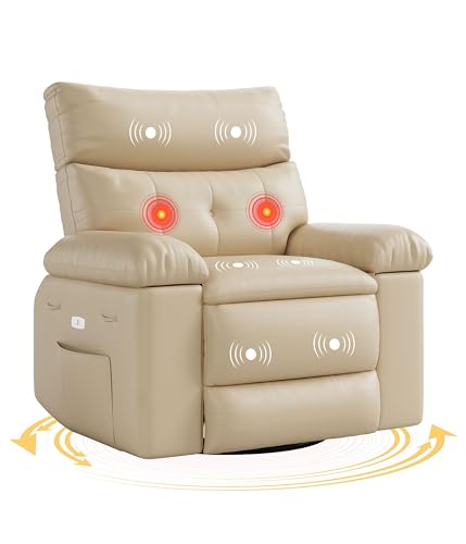 Electric Swivel Massage Chair, Power Rocking Recliner with Vibration and Heating, PU Leather Single Sofa with USB Port and Storage L680