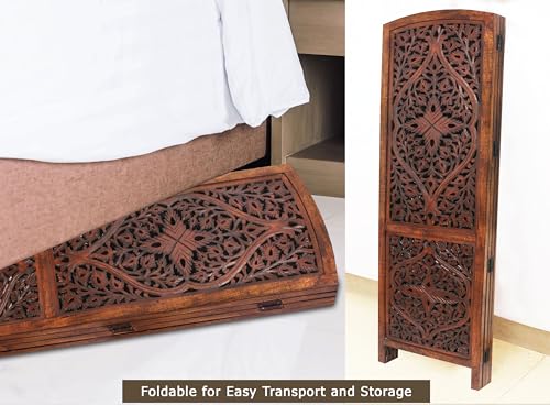 4 Panel Folding Wood Room Divider, Antique Brown, 72 x 80 L396608