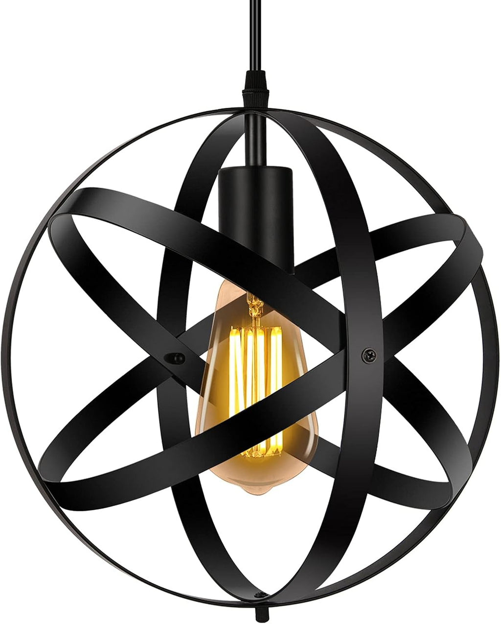 Industrial Black Pendant Light, Vintage Spherical Pendant Light Fixtures, Metal Globe Hanging Lamp Light Fixture, Changeable Pendant Lighting for Kitchen Island Bedroom Dining Room Farmhouse