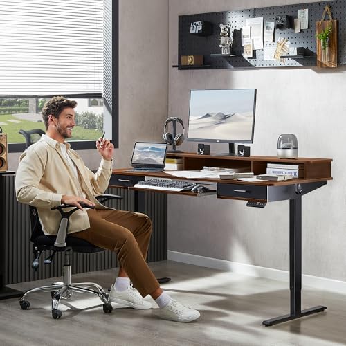 Electric Standing Desk with 2 Drawers, Height Adjustable for Home Office B137