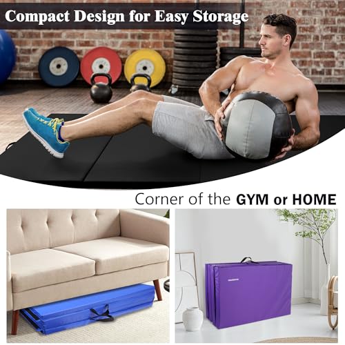 Folding Exercise Gymnastics Mat, 4x8x2 Inch, High-Density Anti-Tear, Portable with Carrying Handles J951
