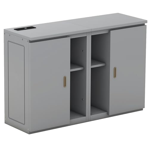 Murphy Bed Chest with Shelves, Foldable Wood Platform Bed Frame I45495